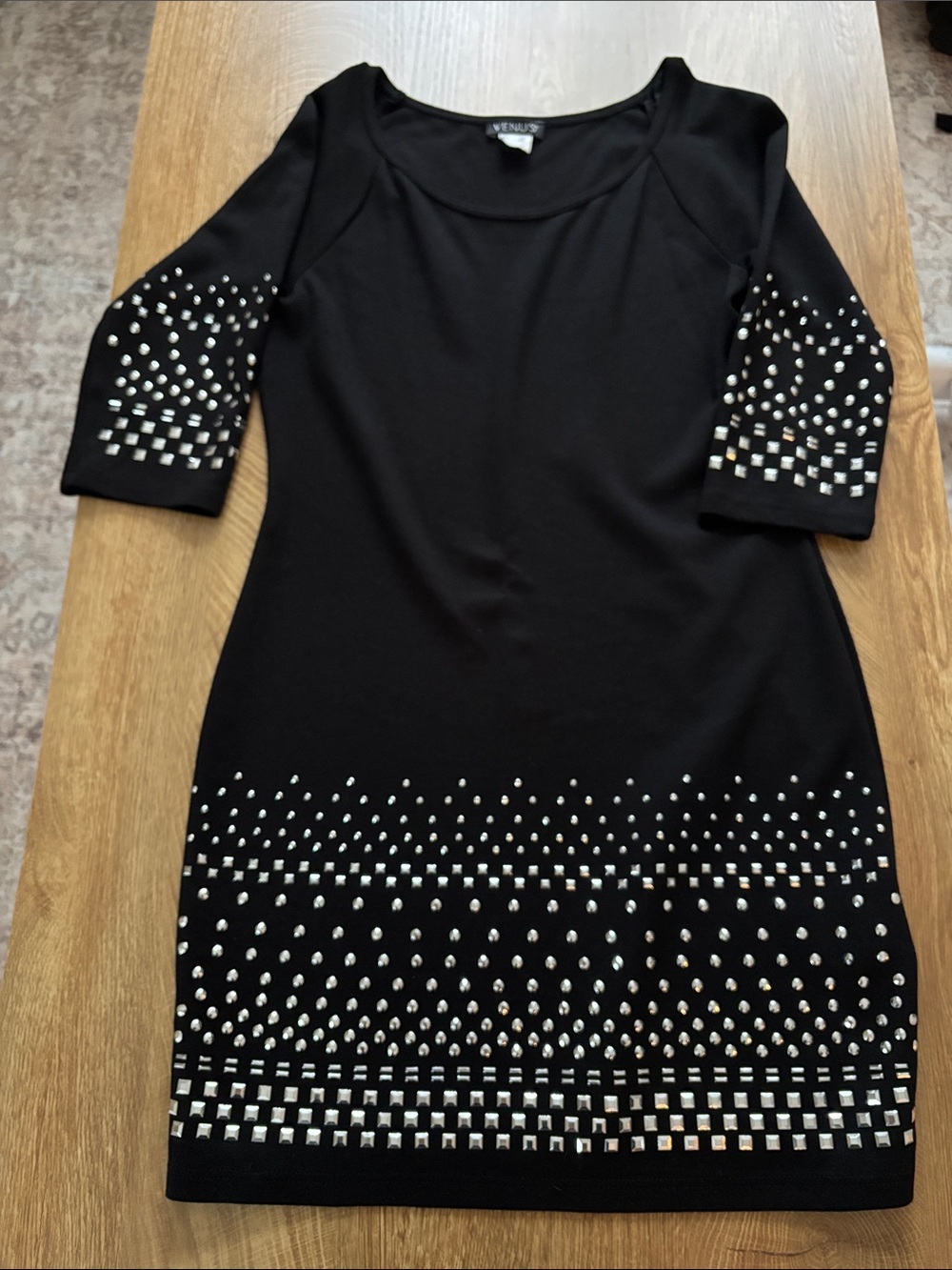 VENUS Black Studded Midi Sheath Dress